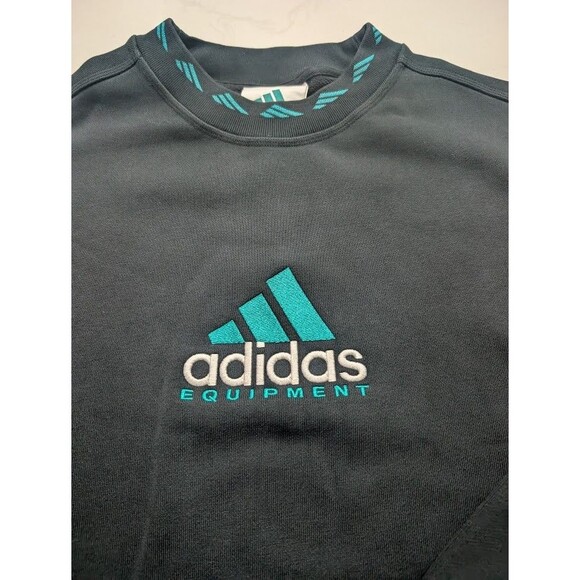 adidas Originals Retro 90s EQT Equipment Logo Sweatshirt Black Crewneck Size M - Picture 7 of 10
